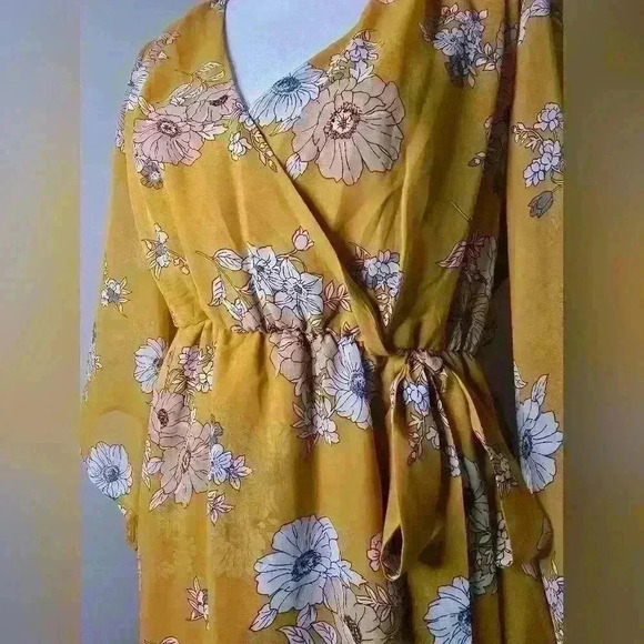 Floral High Low Mustard Flowy Dress - Picture 4 of 11